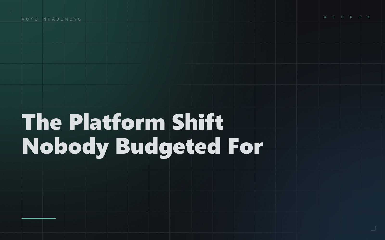 Editorial cover: the words The Platform Shift Nobody Budgeted For on warm paper